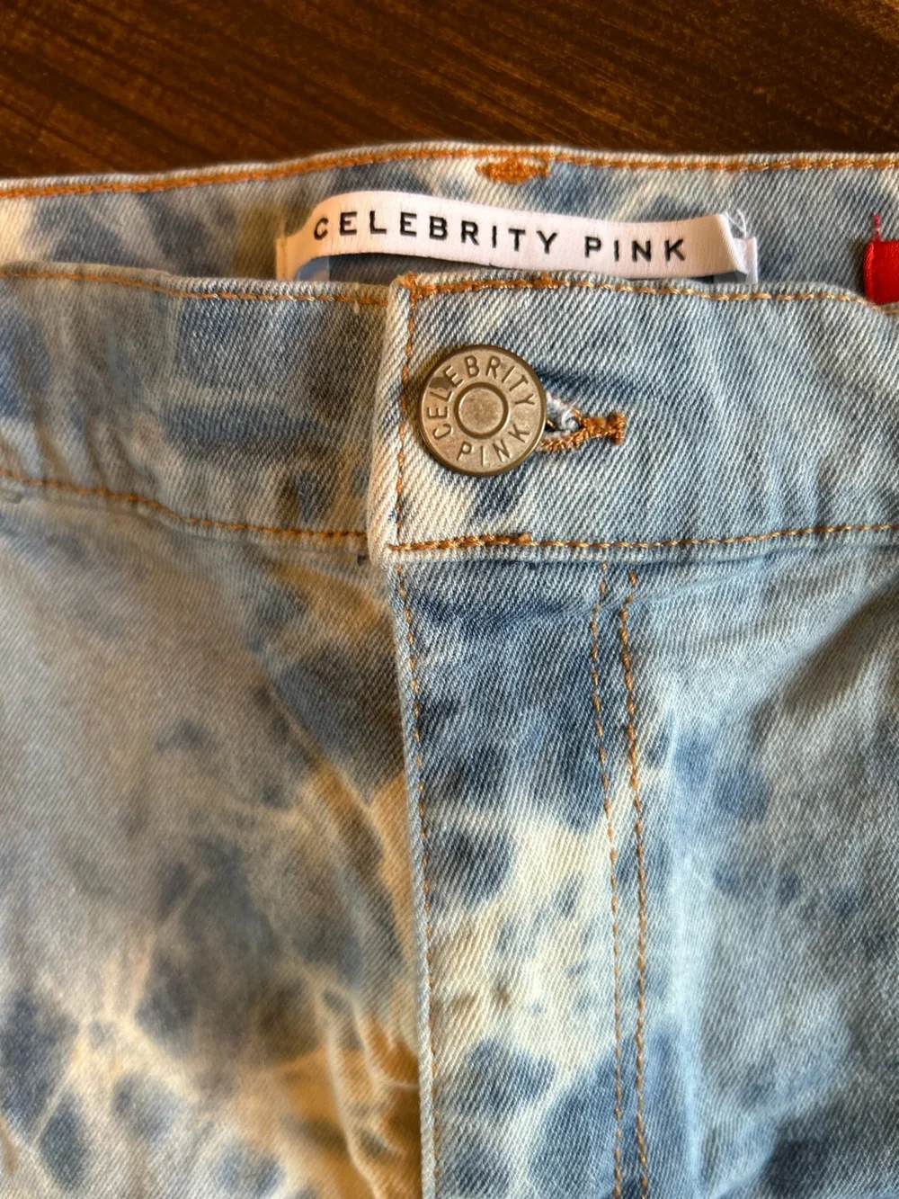 Celebrity Pink Blue and Cream Tie-Dye Denim Shorts